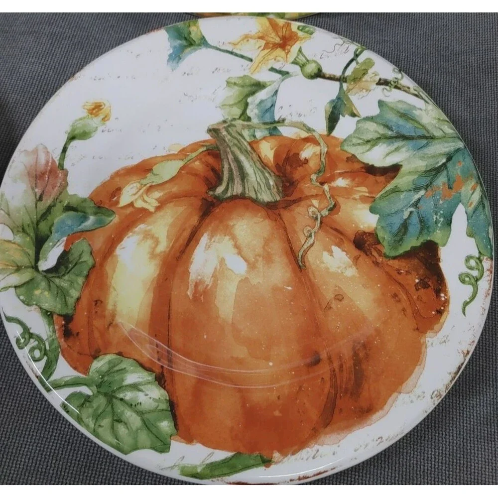 4 PC Set Pier 1 Pumpkin Patch Squash Autumn Fall Salad/Luncheon Plate